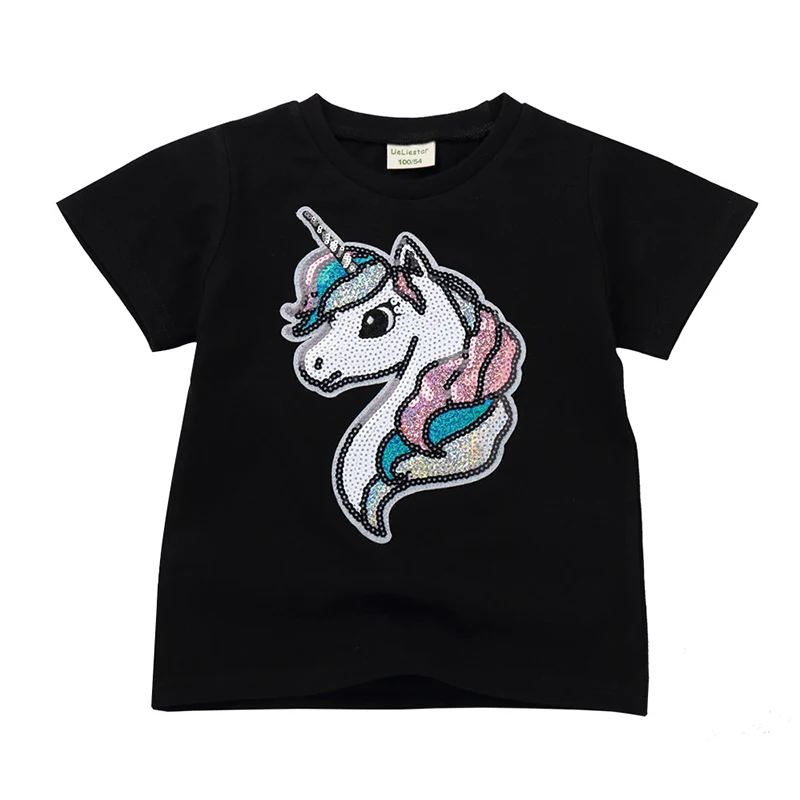 Unicorn Black Футболка с динозавром для маленьких мальчиков и девочек; летние топы с надписью «Капитан Америка»; футболки с изображением Человека-паука и щита; повседневная одежда с единорогом - Цвет: Unicorn Black