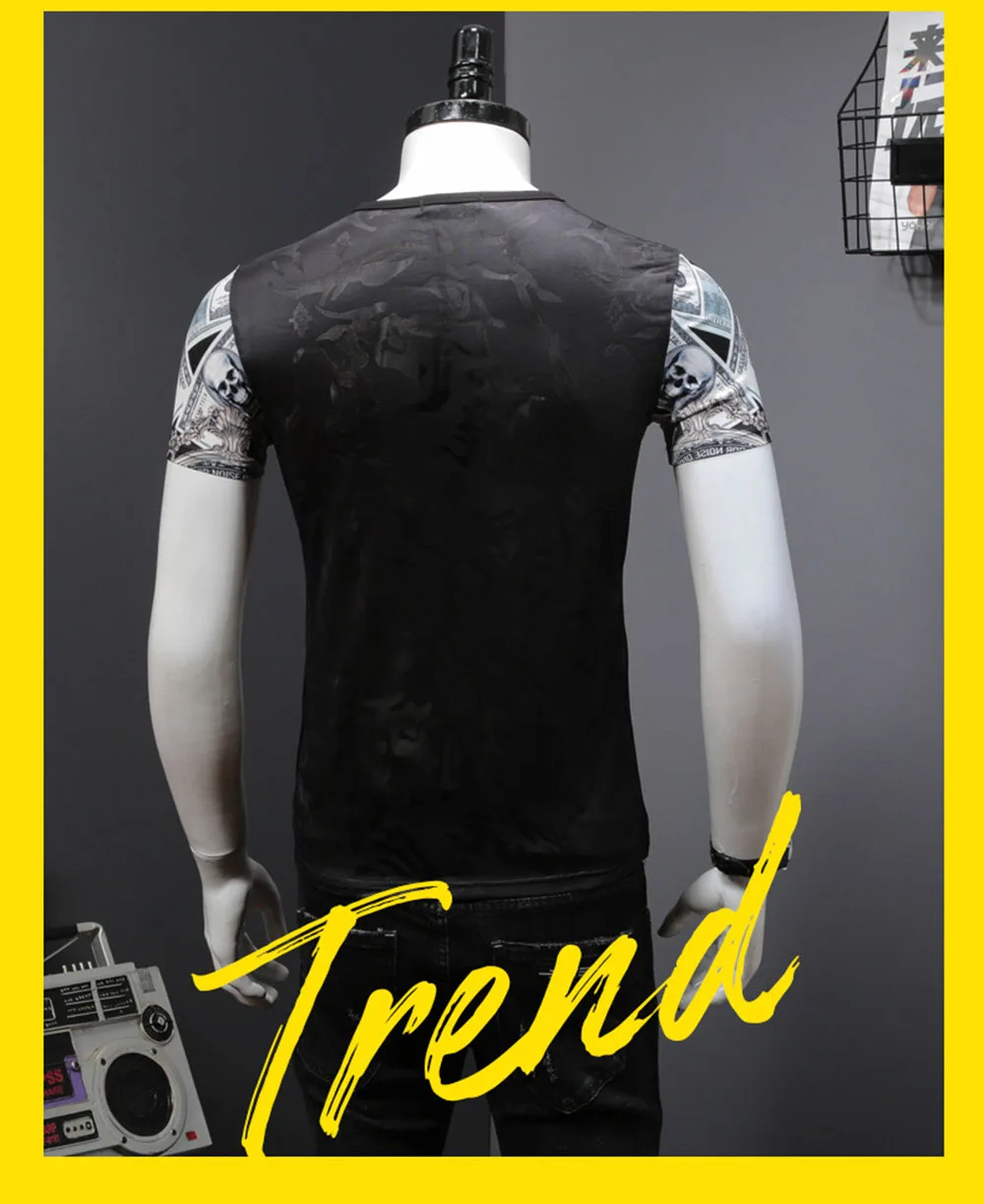 Мужская футболка с круглым вырезом Повседневная коротким рукавом и черепом