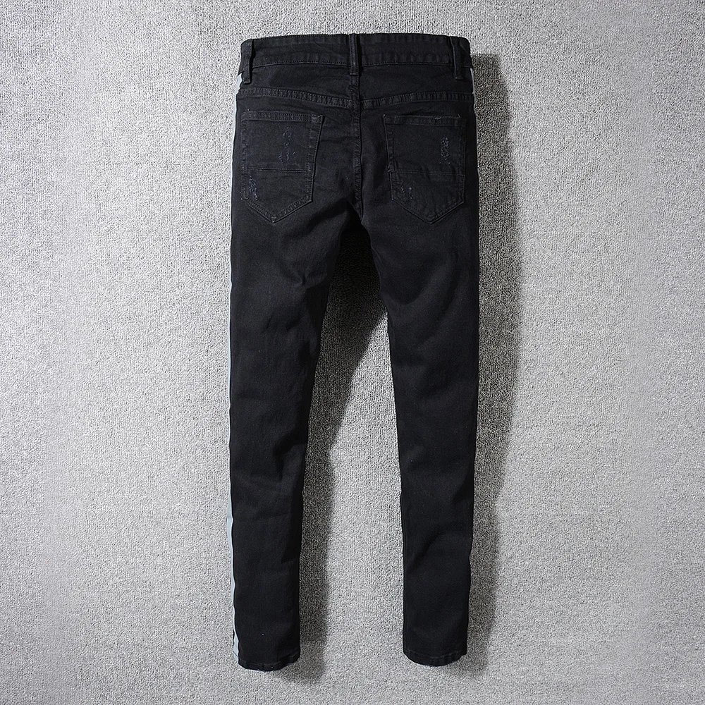 Sokotoo Для мужчин slim fit в полоску в стиле пэчворк черный стрейч деним рваные джинсы мода плюс размер Проблемные обтягивающие штаны