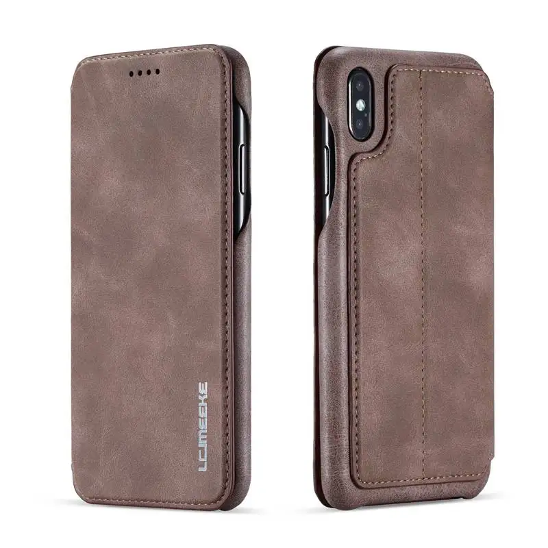 coffee HG кожаный чехол для Iphone XR чехол для телефона протектор Магнитный чехол Hoesje Coque для Iphone XR раскладной чехол - Цвет: coffee