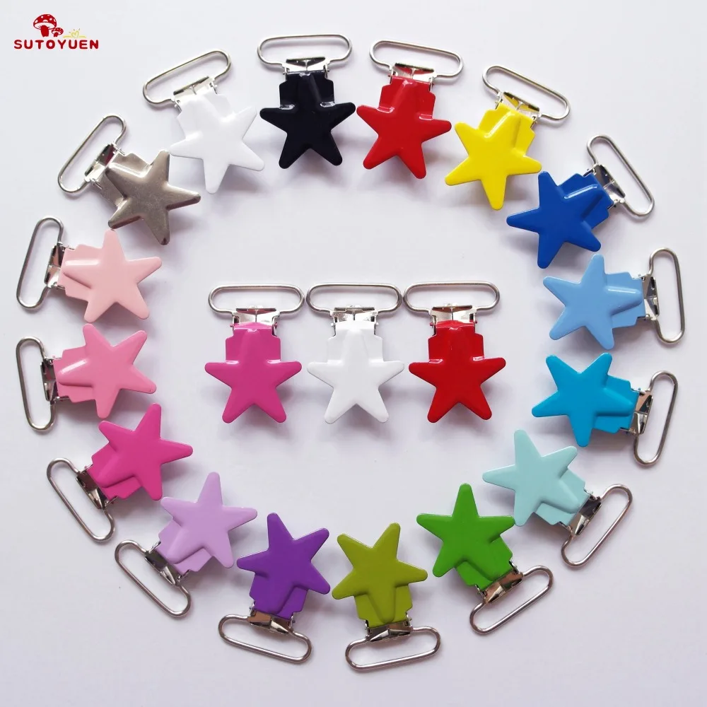 

Wholesale 80 Pcs Enamel Star Metal Suspender Clips , Color Clips for suspenders , Baby Pacifier Clips 25mm