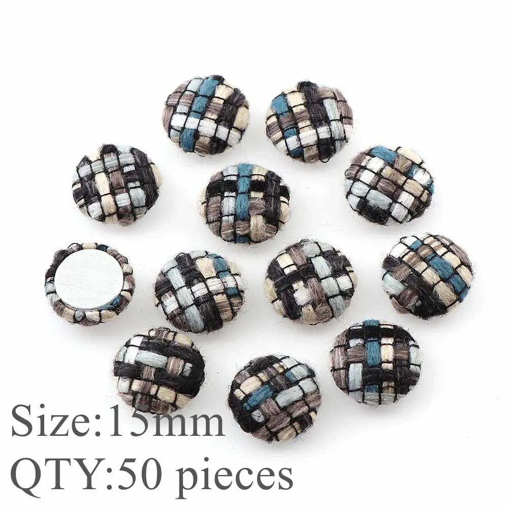 15mm 50pcs 6 видов стилей 15/20/25 мм 30-50 шт. клетчатые ткани с рисунком «гусиные лапки» Крытая круглая кнопка с плоской задней шерстяное для художественного оформления ногтей, ручная работа кнопка - Цвет: 15mm 50pcs