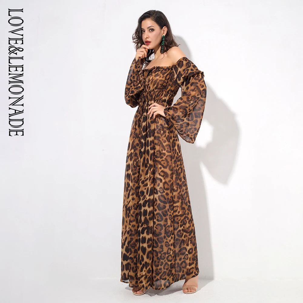 Love& Lemonade длинное леопардовое платье с декоративными рукавами LM1276
