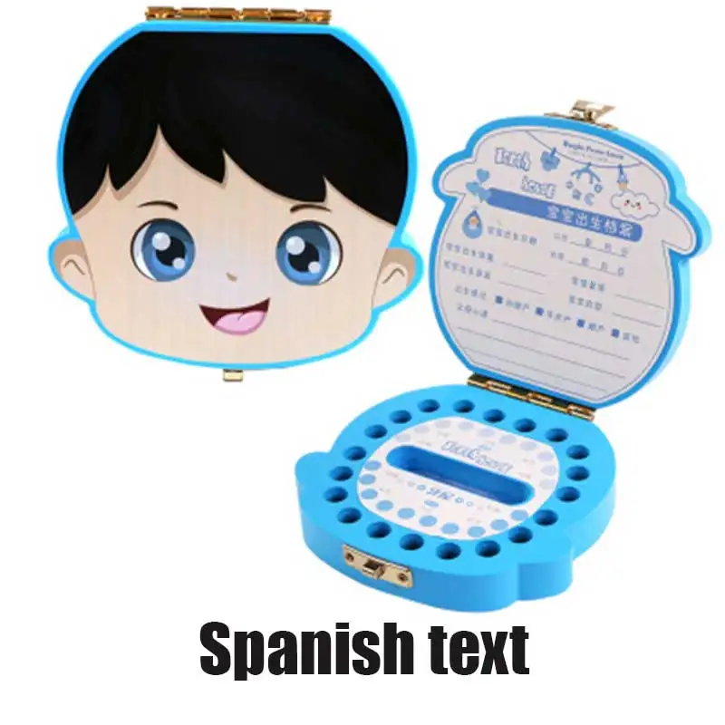 Spanish boy Португальский/испанский детский ящик для зубов, деревянный органайзер для молочных зубов, для хранения мальчиков и девочек, сувенирный чехол, подарок, креативный детский зуб - Цвет: Spanish boy