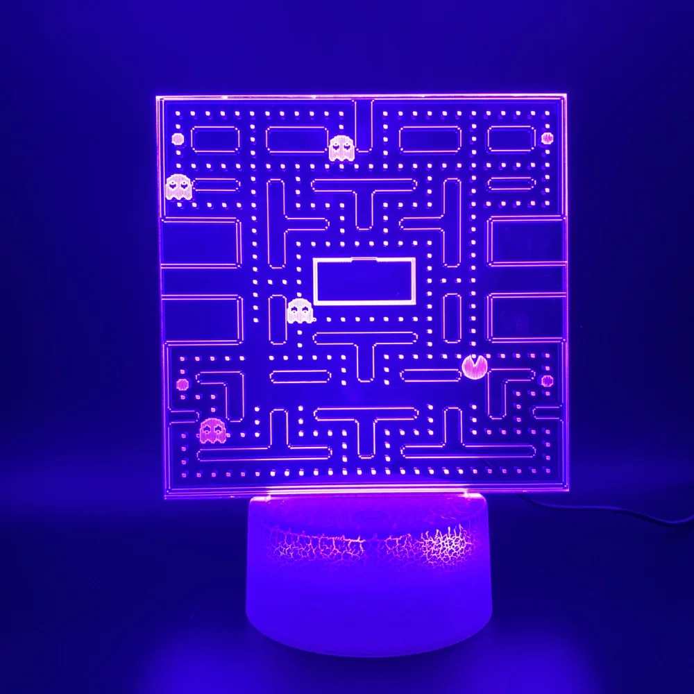 Игра PAC MAN 3D светодиодный Ночной светильник, украшение дома, классный детский Ночной светильник, яркая база, сенсорный датчик, Usb 3d ночник, Pacman