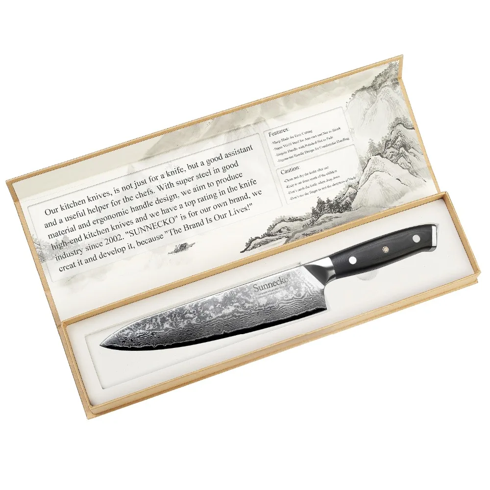 SUNNECKO High-end 8" Chef's Knife Damascus Cut Japanese VG10 Steel Sharp Blade Kitchen Knives G10 Handle Cooking Chef | Дом и сад