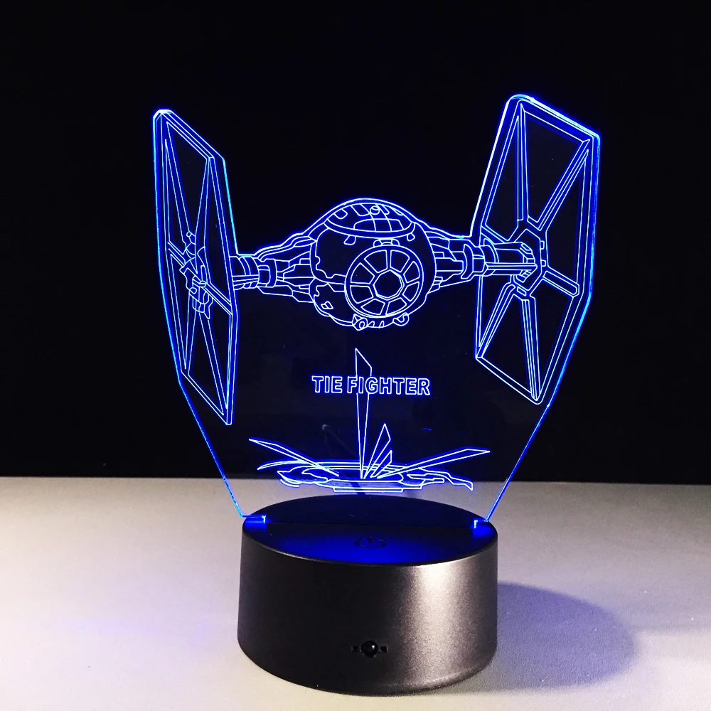 Мультфильм Звездные войны градиент силы Пробуждение TIE Fighter 3D лампа светодиодный