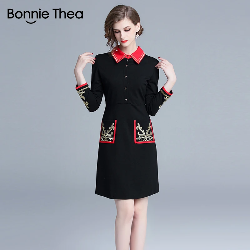 Женское черное вечернее платье Bonnie Thea с вышивкой женское осеннее Элегантное