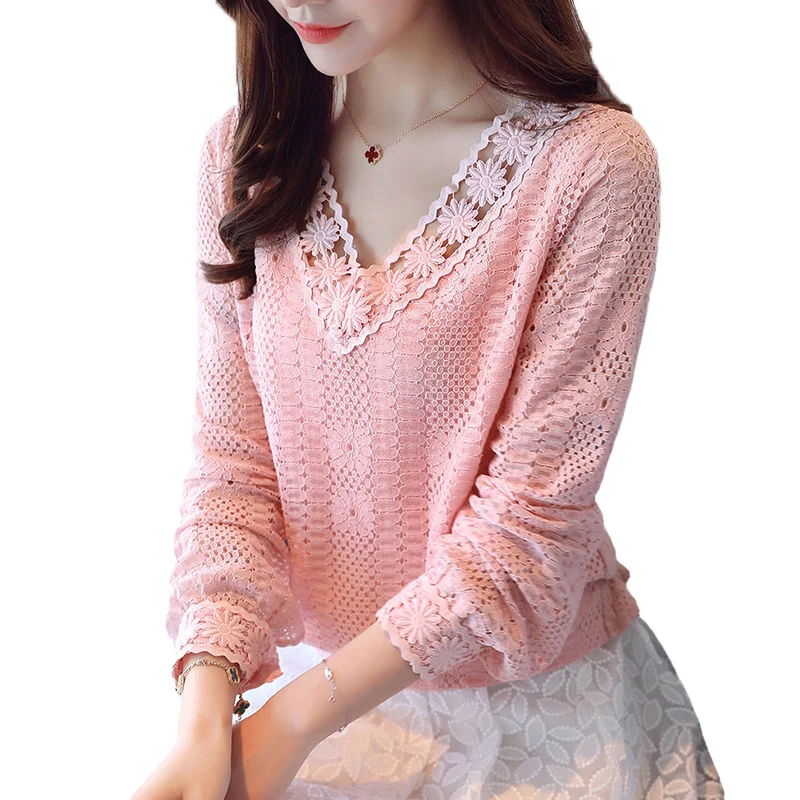 Женская кружевная блузка с V образным вырезом длинным рукавом|white shirt women|fashion