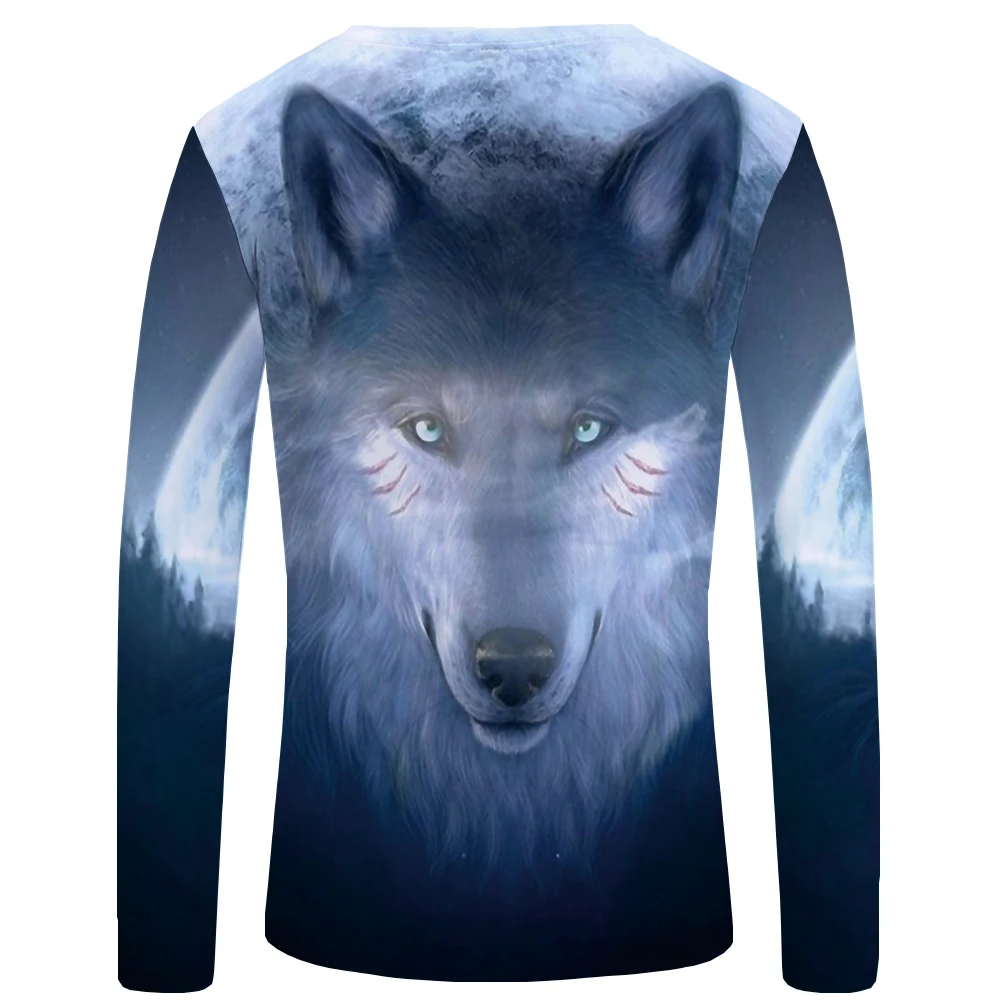 KYKU Wolf футболка мужская с длинным рукавом Футболка готический рок светильник одежда черная забавная футболка s животное 3d Футболка Аниме Мужская одежда s