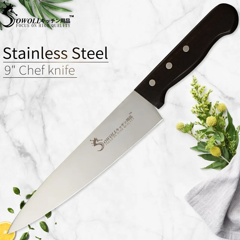 9 inch Chef Knife Sowoll кухонный нож из нержавеющей стали Профессиональный мясной нож шеф-повара Кливер рыба фрукты кухонные аксессуары цветная деревянная ручка - Цвет: 9 inch Chef Knife