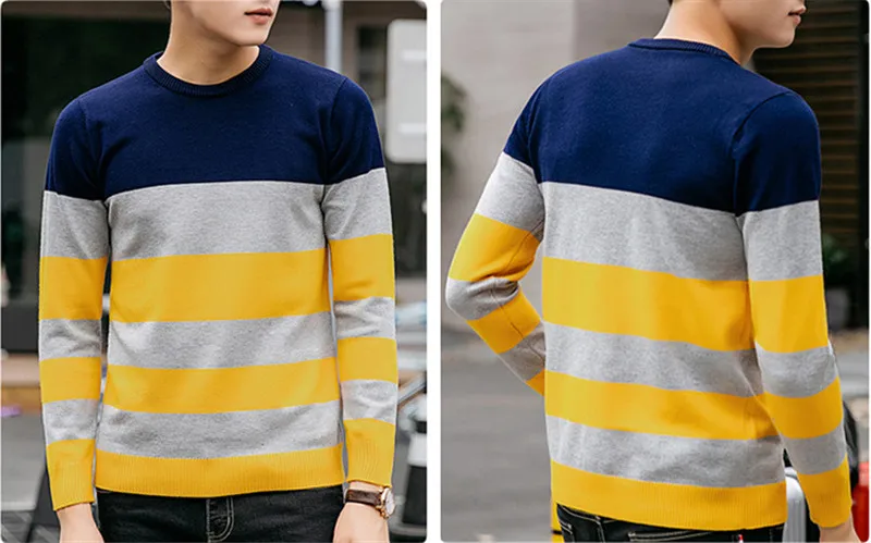 

Mens Sweater New Autumn Winter Clothing Men's Sweaters Stripe Slim Fit Pullover O Neck Knitted Sweater Jacket Sueter Hombre