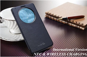 international black Роскошный чехол-книжка для LG G3 Quick Circle с функцией беспроводной зарядки NFC и Qi - Цвет: international black
