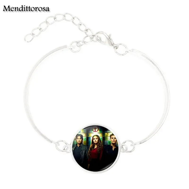 Mendittorosa Vampire Diaries Glass Cabochon Jewelry With Silver Plated Statement Bracelet Bangle For Women Wedding Gift | Украшения и