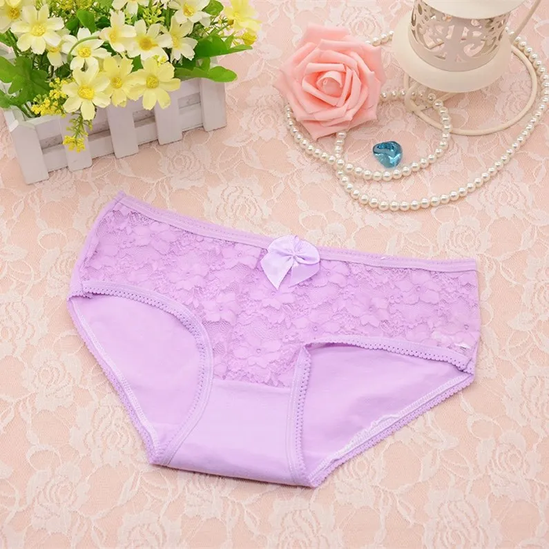 

New Women Cotton briefs Lace decorative sexy bow Japanese garden girl underwear Cotton mid-rise briefs A017