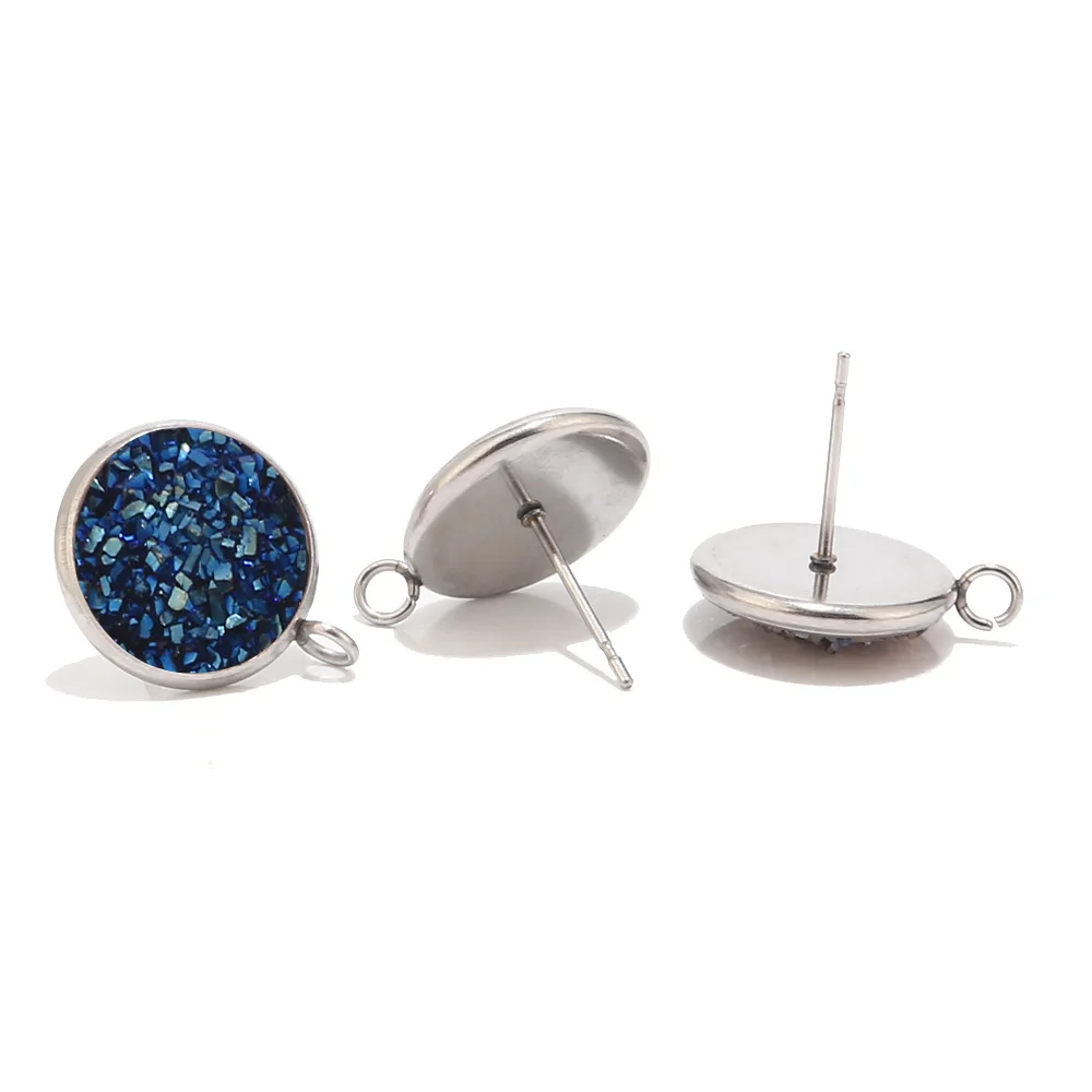 Earring Post 2 40 шт 12 мм из нержавеющей стали тусклый Серебряный тон Смола Druzy Аксессуары для украшений с петлей для сережек делая шпильки - Цвет: Earring Post 2