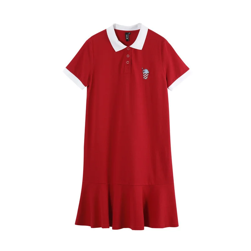 red Toyouth, модное, графическое, с отложным воротником, с коротким рукавом, хлопковое, женское, плиссированное платье, женское, студенческое, повседневное, платье-рубашка - Цвет: red