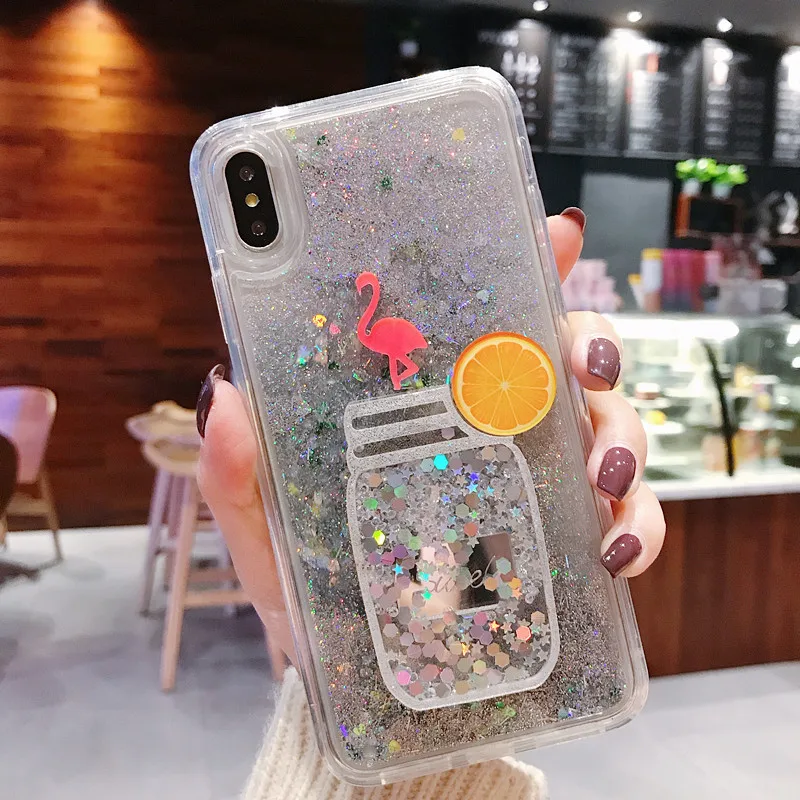 For iPhone XS XR MAX Anti-knock Case X 6 6S 7 8 Plus Cute Fruit pineapple Liquid quicksand Soft TPU Phone |