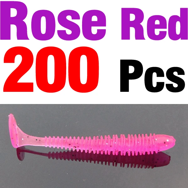 200PCS Rose Red MNFT 200 шт./упак. личинка червь мягкий Пластик приманки рыболовные снасти приманки Шот Jig Head окунь Новинка, 5 см, ассорти Цвета - Цвет: 200PCS Rose Red