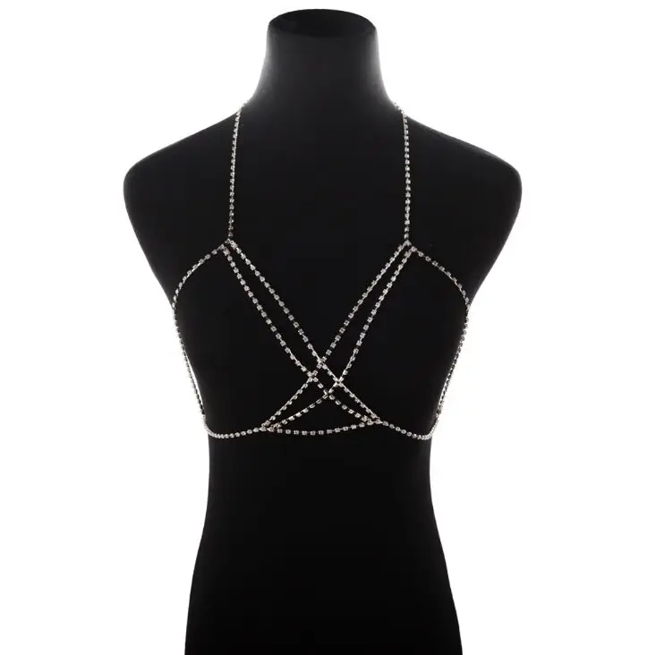 Стильный женский Блестящий Кристалл горный хрусталь ожерелье бюстгальтер грудь