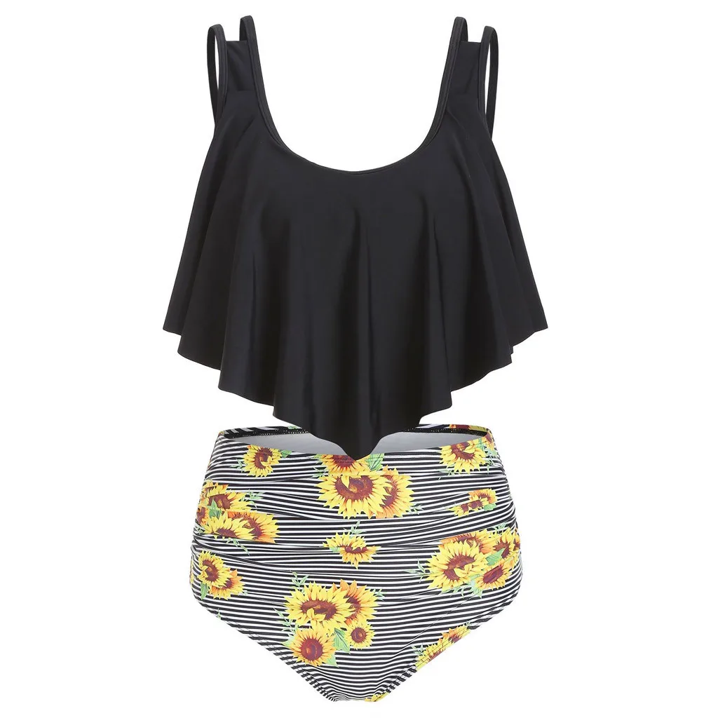 Женский купальник с высокой талией SAGACE бикини цветочным принтом и подсолнухами