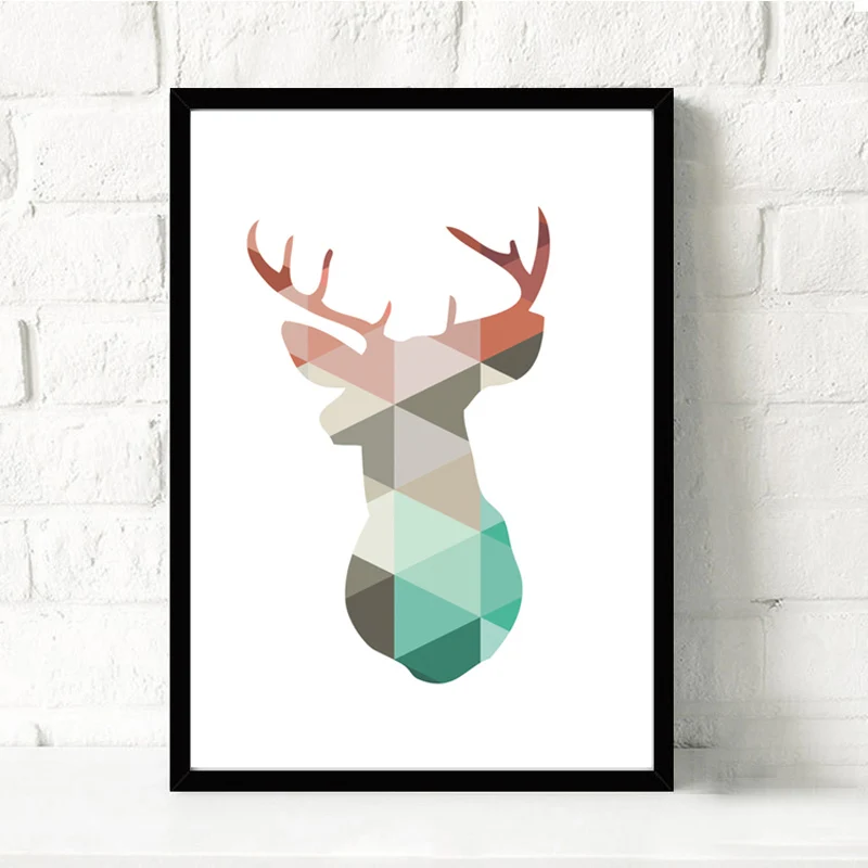 Оригинальный геометрический рисунок оленя кролика Картина на холсте Постер и