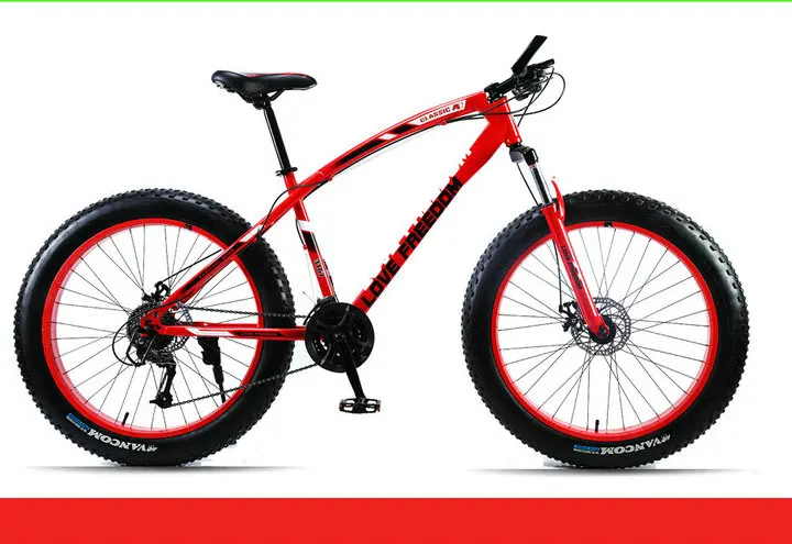 Love Freedom Bысокое качество Горный велосипед 26*4.0 Fatbike 7/21/24/27 Скорость амортизатор велосипеды жирные шины Снегоход Двойные дисковые тормоза велосипеда