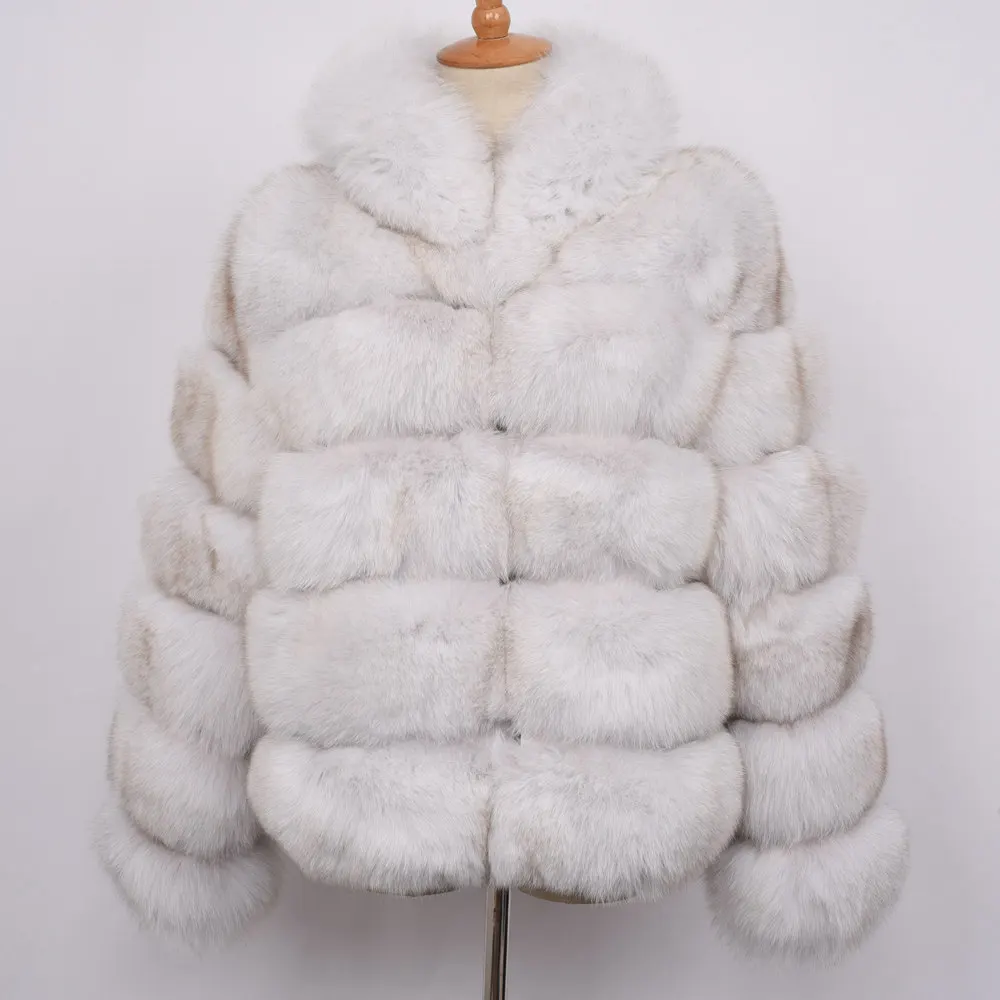 Jancoco Max Женские пальто с натуральным лисьим мехом и капюшоном модный стиль Меховая куртка высокого качества Зимняя теплая S7254 - Цвет: Natural White