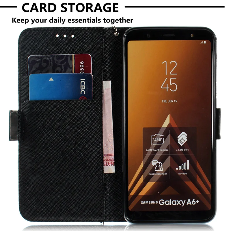 Роскошный кожаный чехол для мобильного телефона samsung Galaxy A6 A8 Plus 2018 чехол-кошелек