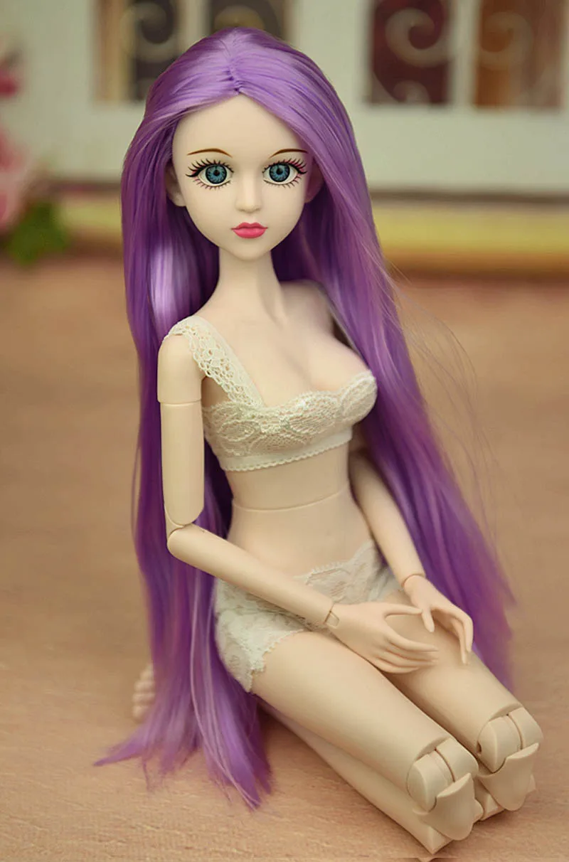 Романтические фиолетовые волосы 1/4 BJD обнаженные кукла Синьи 3D реальные глаза