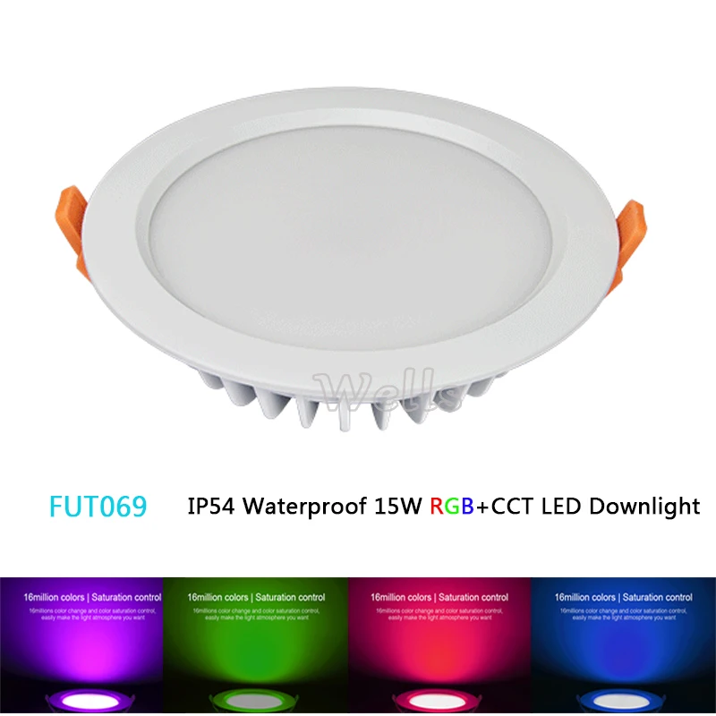 

FUT069 15W LED Ceiling RGB+CCT Indoor Round Waterproof LED Downlight Spot Light AC100-240V can 2.4GHz Remote/Wifi/Voice Control