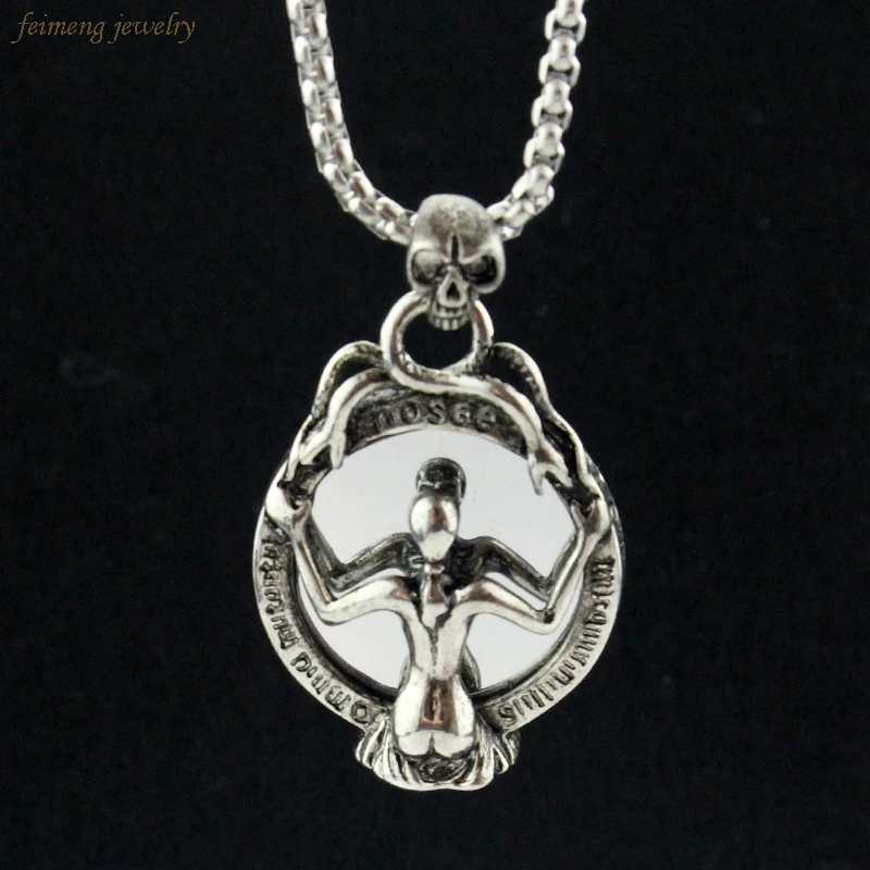 

Retro Snake Witch the Fairy Mirror Pendant Necklace Casting Stainless Steel for Women Top Quality Vintage Jewelry free shipping