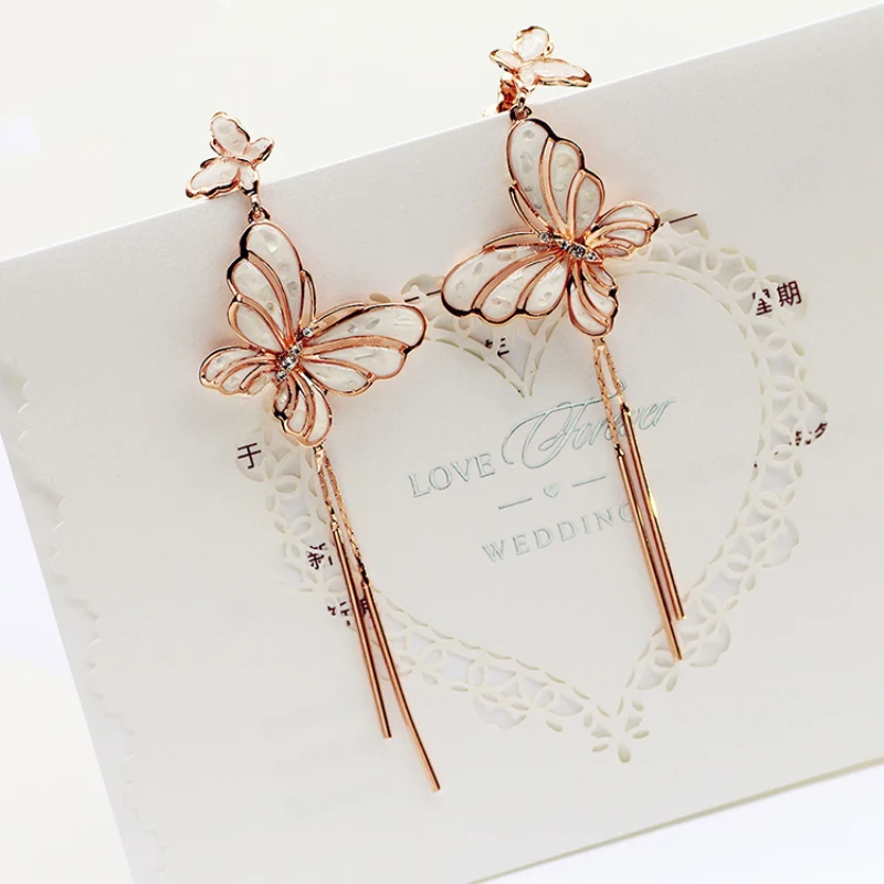 Новый богемный бабочка висячие серьги Винтаж Эмаль длинной кисточкой падение