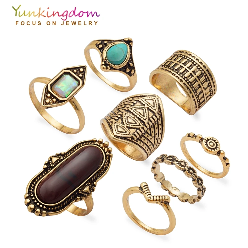 Женский винтажный комплект колец Yunkingdom вечерние кольца 8 шт. ювелирные изделия по