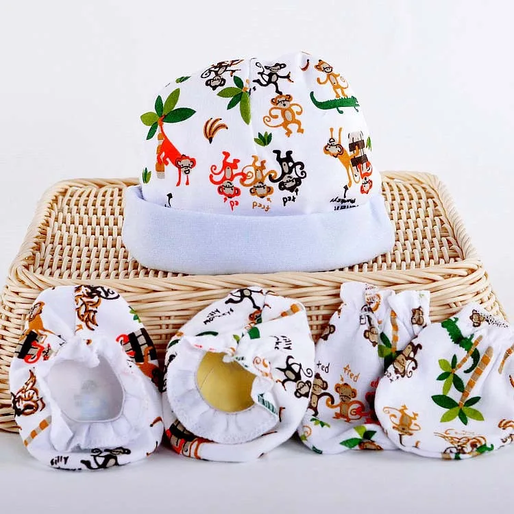 Шапка + перчатки носки для новорожденных 100% хлопок | Детская одежда и обувь