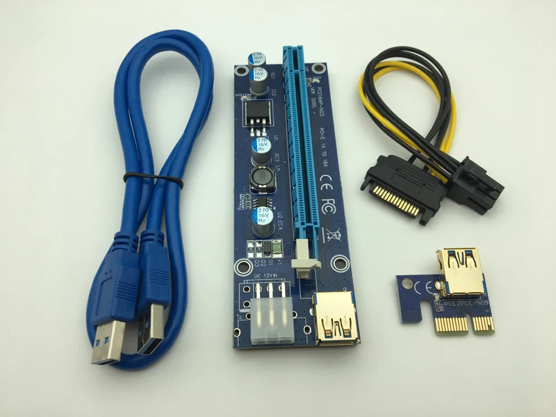Riser VER009S 0 6 м светодиодный PCIE PCI E 1X к 16X Card 15Pin SATA 6Pin питания позолоченный USB 3 для BTC