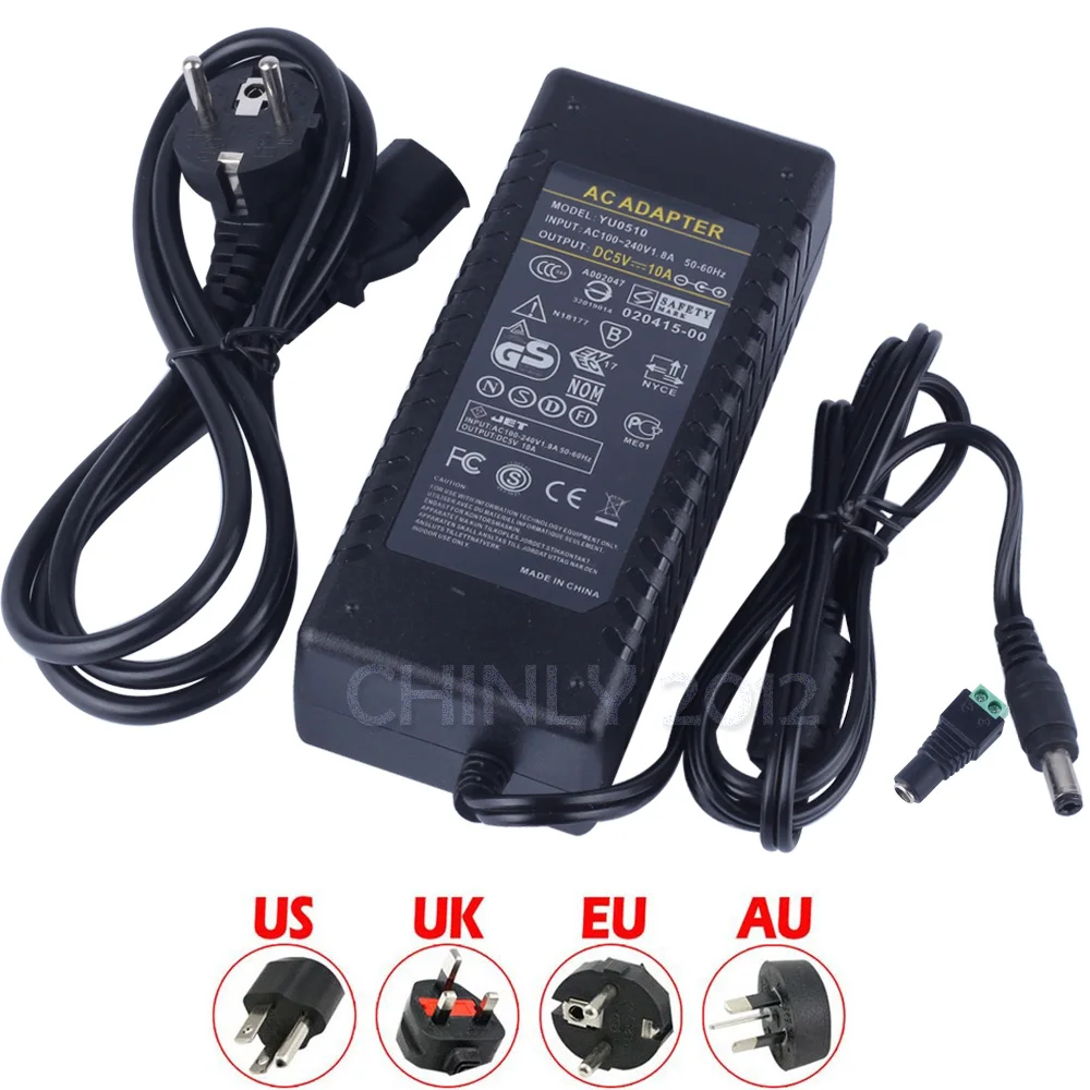 DC5V 10A 50 Вт светодиодный адаптер драйвер питания трансформатор для LED WS2812B WS2813 APA102