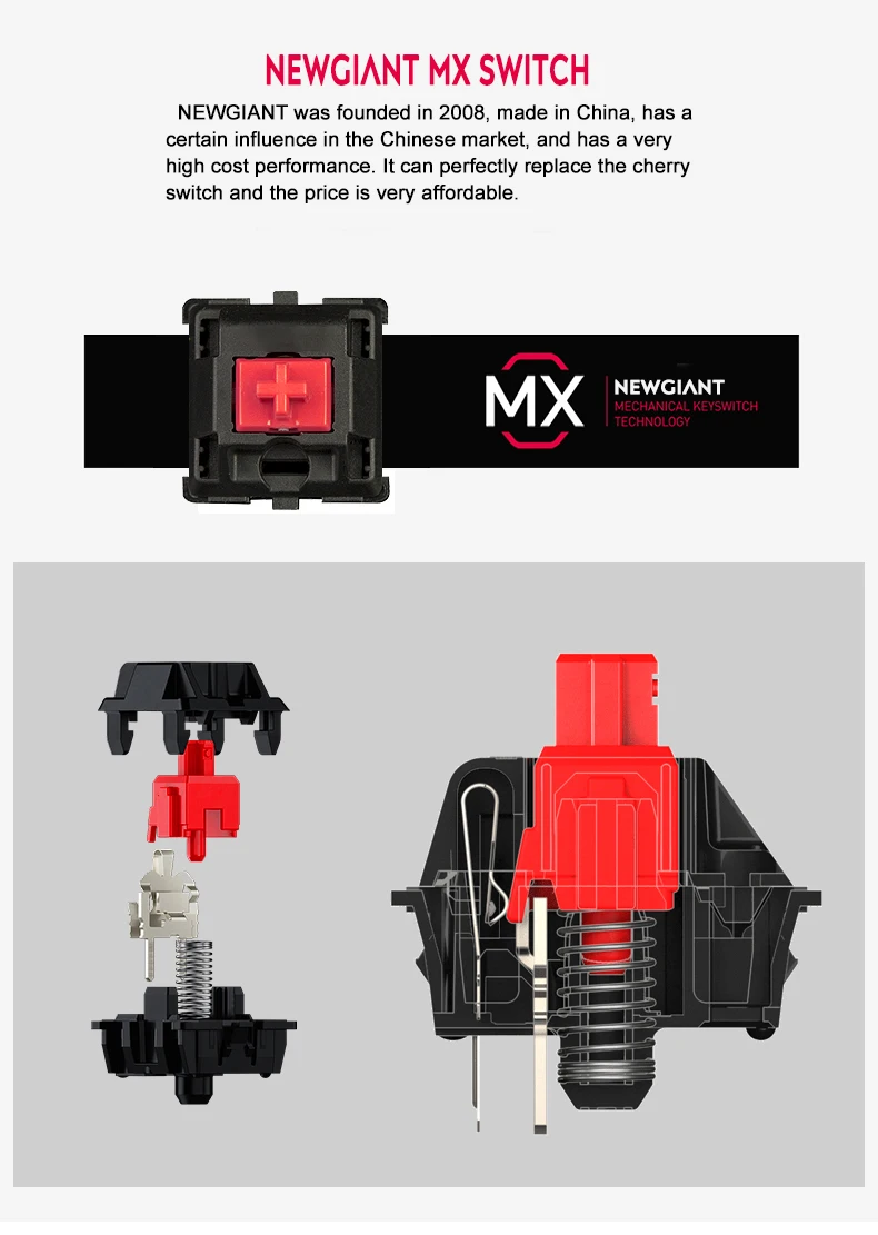 1 шт. оригинальная механическая клавиатура NewGiant Mx 3 Pin, прозрачный пыленепроницаемый черный коричневый синий красный осевой переключатель для Cherry Mx