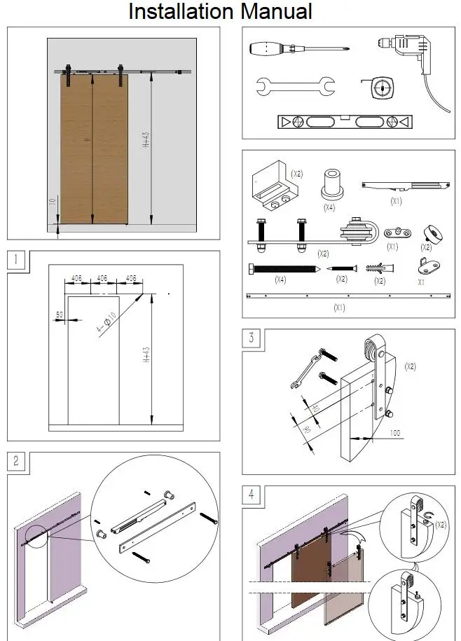 Раздвижная дверь DIYHD 5ft 8ft однодверная система для раздвижных дверей роликовая