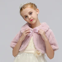 retail fur little girls spring and autumn jacket with ribbon bow crystal children coat cape for wedding pj007