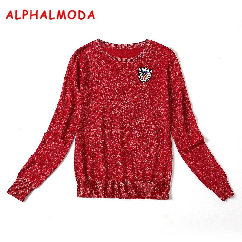 Женский пуловер с кристаллами ALPHALMODA свитер круглым вырезом и длинными рукавами