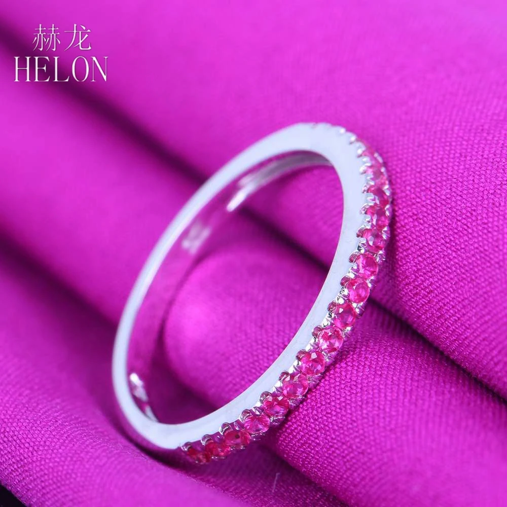 HELON Твердые 10 к белого золота 0.4CT натуральный розовый сапфир Genstone кольцо Для женщин для помолвки, свадьбы, годовщины Мода ювелирные изделия