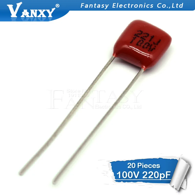 20 шт. 100V221J 220PF 5% шаг 5 мм 220P 221 100 в CBB полипропиленовый пленочный конденсатор|film