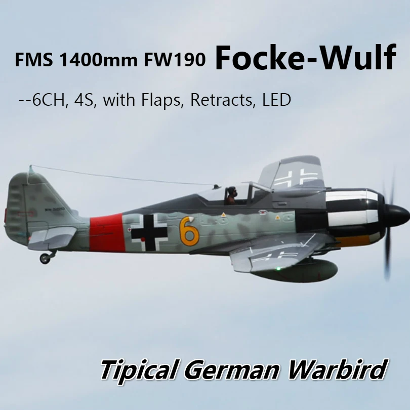 Радиоуправляемый самолет FMS 1400 мм 1 4 м Fw 190 Fw190 Focke Wulf желтый 6 новейших 6CH 4S EPO PNP Gaint