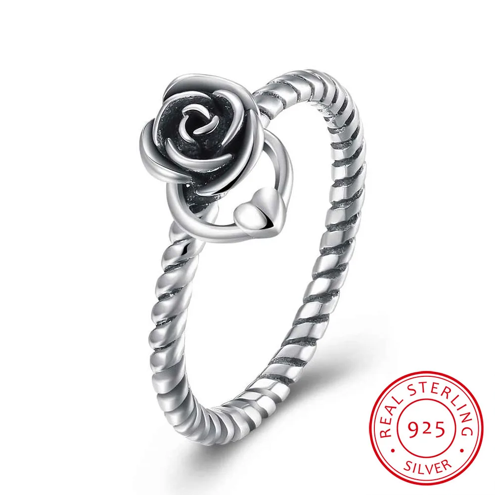 Женские кольца из стерлингового серебра 925 пробы с розами и сердечком плетеные