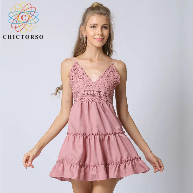 Chictorso кружевное летнее платье 2018 галстук-бабочка многослойное Бохо без рукавов