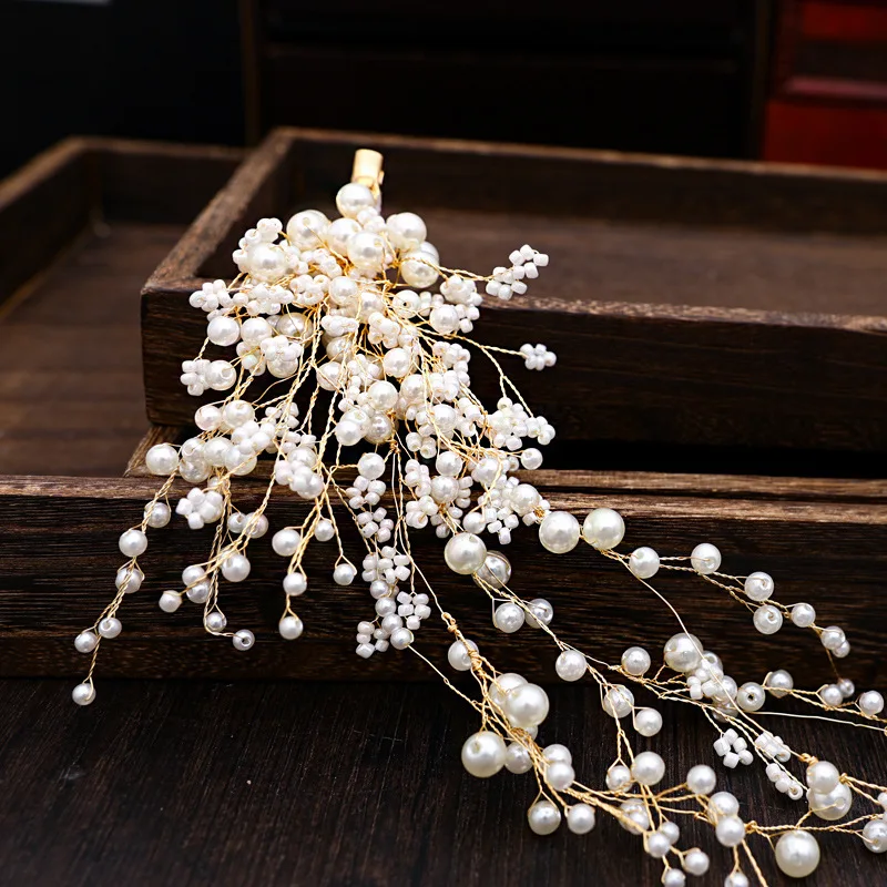 Ободок для волос HIMSTORY романтичный золотой ободок ручной работы с жемчугом