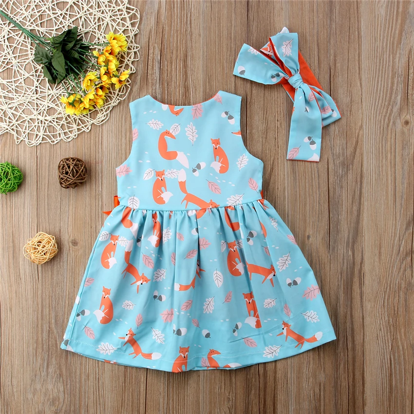 Платье для маленьких девочек с принтом лисы платье рюшами безрукавка и повязка