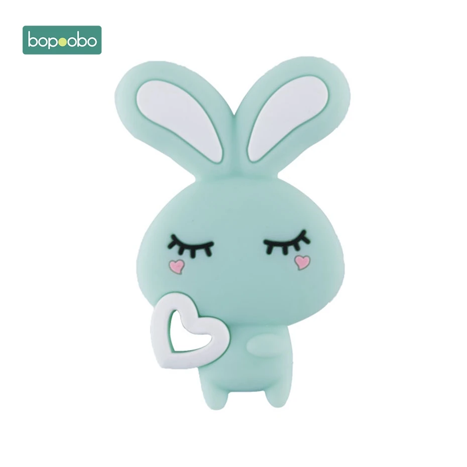 Mint Rogue rabbit Bopobo 1 шт. DIY Стартовые наборы Детские кусачки игрушки мультфильм изгой кролик укрепление зубной тренировки Силиконовые Прорезыватели кулон в виде животного - Цвет: Mint Rogue rabbit