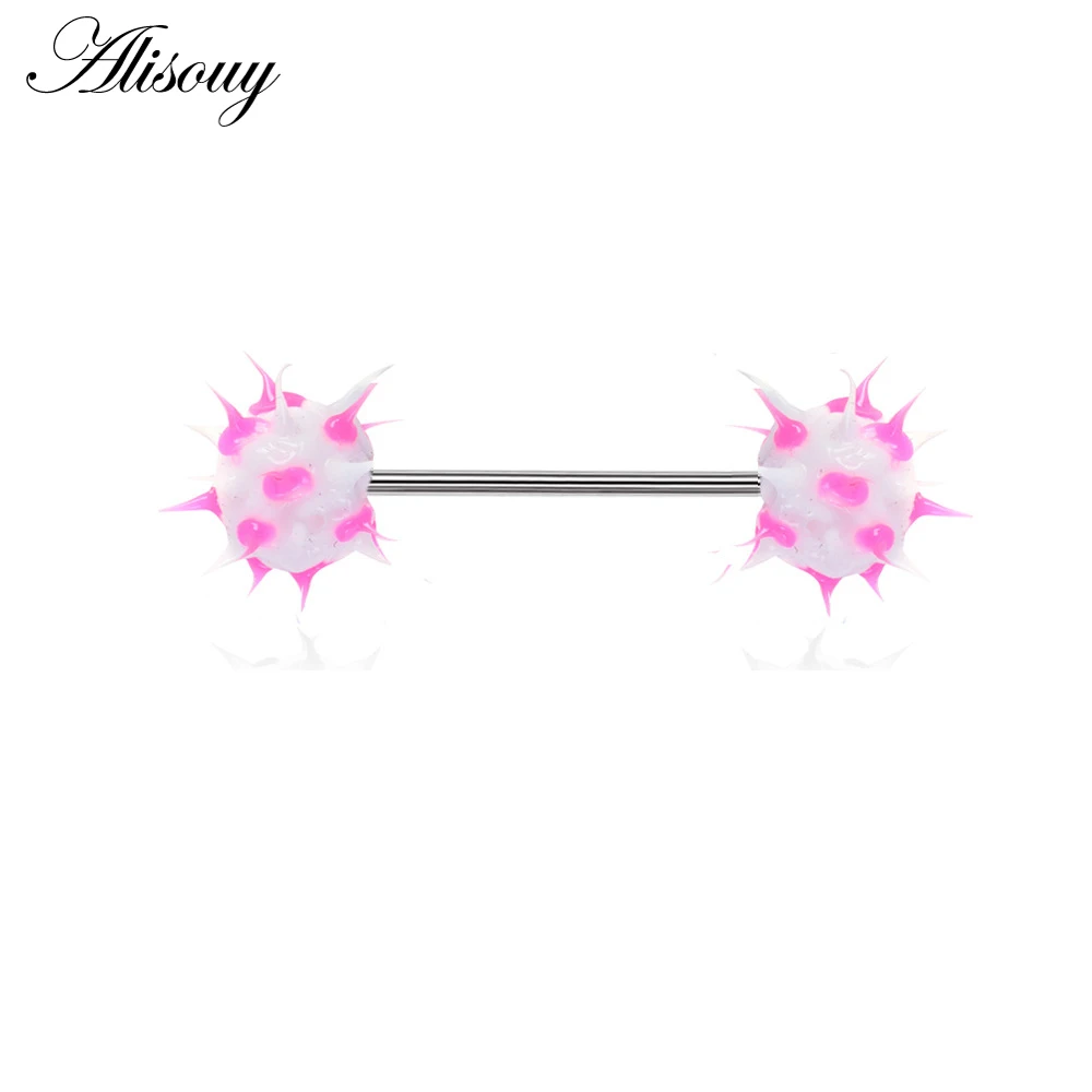 White-Pink Alisouy, 1 шт., силиконовый шарик, нержавеющая сталь, штанга для языка, кольца для сосков, штанга, женские сексуальные серьги для пирсинга, модные украшения для тела - Окраска металла: White-Pink